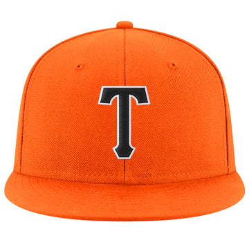 Custom Orange Black-White Stitched Adjustable Snapback Hat