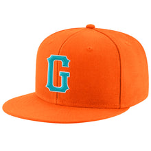 Load image into Gallery viewer, Custom Orange Aqua-White Stitched Adjustable Snapback Hat