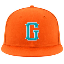 Load image into Gallery viewer, Custom Orange Aqua-White Stitched Adjustable Snapback Hat