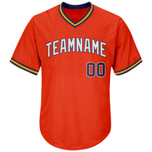 Загрузить изображение в средство просмотра галереи, Custom Orange Navy-Gold Authentic Throwback Rib-Knit Baseball Jersey Shirt