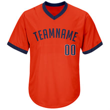 Загрузить изображение в средство просмотра галереи, Custom Orange Navy-White Authentic Throwback Rib-Knit Baseball Jersey Shirt