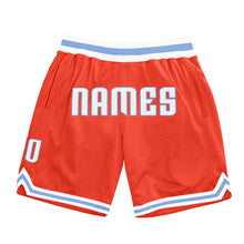 Laden Sie das Bild in den Galerie-Viewer, Custom Orange White-Light Blue Authentic Throwback Basketball Shorts