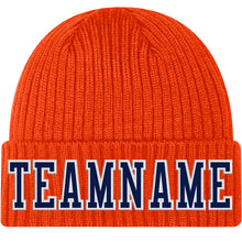 Загрузить изображение в средство просмотра галереи, Custom Orange Navy-White Stitched Cuffed Knit Hat