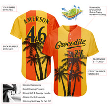Load image into Gallery viewer, Custom Orange Black-Gold 3D Pattern Design Coconut Trees Authentic Baseball Jersey
