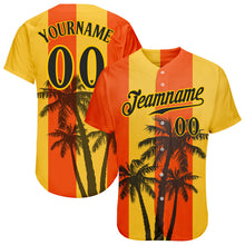 Load image into Gallery viewer, Custom Orange Black-Gold 3D Pattern Design Coconut Trees Authentic Baseball Jersey
