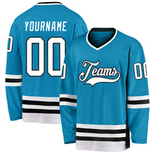 Load image into Gallery viewer, Custom Panther Blue White-Black Hockey Jersey
