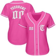 Load image into Gallery viewer, Custom Pink White-Gray Authentic Baseball Jersey