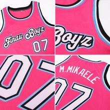 Load image into Gallery viewer, Custom Pink White-Light Blue Round Neck Rib-Knit Basketball Jersey