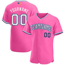 Load image into Gallery viewer, Custom Pink White-Light Blue Authentic American Flag Fashion Baseball Jersey