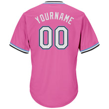 Загрузить изображение в средство просмотра галереи, Custom Pink White-Light Blue Authentic Throwback Rib-Knit Baseball Jersey Shirt
