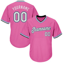 Загрузить изображение в средство просмотра галереи, Custom Pink White-Light Blue Authentic Throwback Rib-Knit Baseball Jersey Shirt