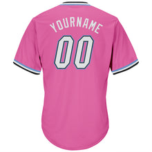 Laden Sie das Bild in den Galerie-Viewer, Custom Pink White-Light Blue Authentic Throwback Rib-Knit Baseball Jersey Shirt