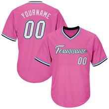 Laden Sie das Bild in den Galerie-Viewer, Custom Pink White-Light Blue Authentic Throwback Rib-Knit Baseball Jersey Shirt