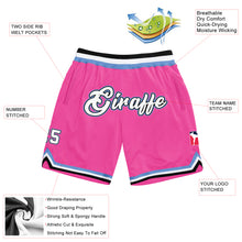 Laden Sie das Bild in den Galerie-Viewer, Custom Pink White-Light Blue Authentic Throwback Basketball Shorts