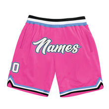 Laden Sie das Bild in den Galerie-Viewer, Custom Pink White-Light Blue Authentic Throwback Basketball Shorts