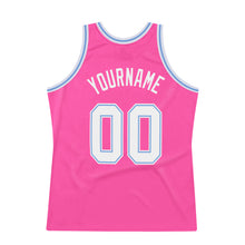 Laden Sie das Bild in den Galerie-Viewer, Custom Pink White-Light Blue Authentic Throwback Basketball Jersey