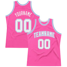Laden Sie das Bild in den Galerie-Viewer, Custom Pink White-Light Blue Authentic Throwback Basketball Jersey