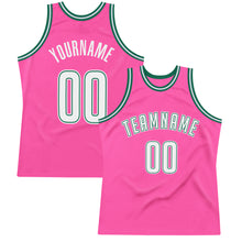 Charger l'image dans la galerie, Custom Pink White-Kelly Green Authentic Throwback Basketball Jersey