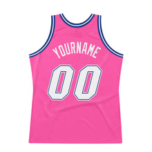 Laden Sie das Bild in den Galerie-Viewer, Custom Pink White-Royal Authentic Throwback Basketball Jersey