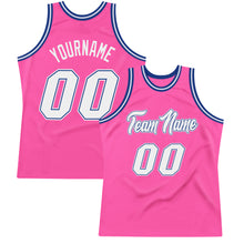 Laden Sie das Bild in den Galerie-Viewer, Custom Pink White-Royal Authentic Throwback Basketball Jersey