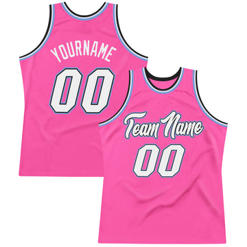 Custom Pink White-Light Blue Authentic Throwback Basketball Jersey