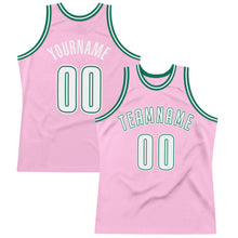 Charger l'image dans la galerie, Custom Light Pink White-Kelly Green Authentic Throwback Basketball Jersey