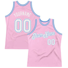 Laden Sie das Bild in den Galerie-Viewer, Custom Light Pink White-Light Blue Authentic Throwback Basketball Jersey
