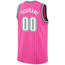 Load image into Gallery viewer, Custom Pink White Pinstripe White-Kelly Green Authentic Basketball Jersey