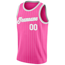Load image into Gallery viewer, Custom Pink White Pinstripe White-Gray Authentic Basketball Jersey