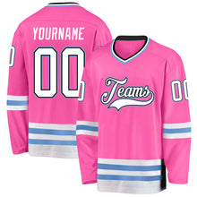 Загрузить изображение в средство просмотра галереи, Custom Pink White-Light Blue Hockey Jersey