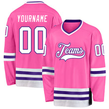 Load image into Gallery viewer, Custom Pink White-Purple Hockey Jersey
