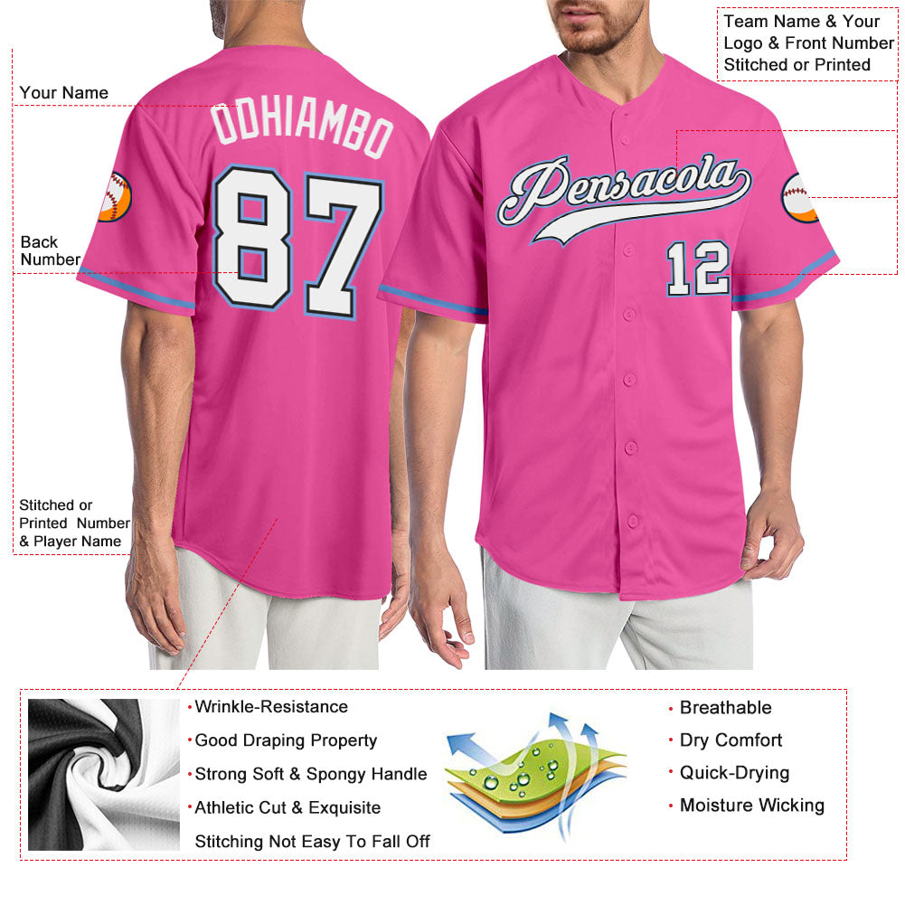 pink and white baseball jersey