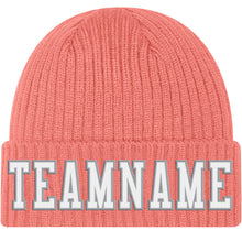 Загрузить изображение в средство просмотра галереи, Custom Pink White-Gray Stitched Cuffed Knit Hat