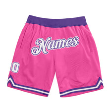 Laden Sie das Bild in den Galerie-Viewer, Custom Pink White-Purple Authentic Throwback Basketball Shorts