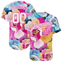 Load image into Gallery viewer, Custom Pink White-Pink 3D Pattern Design Flowers Authentic Baseball Jersey