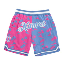 Загрузить изображение в средство просмотра галереи, Custom Pink Light Blue-White 3D Pattern Design Palm Trees Authentic Basketball Shorts