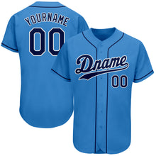 Load image into Gallery viewer, Custom Powder Blue Navy-White Authentic Baseball Jersey