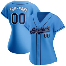 Load image into Gallery viewer, Custom Powder Blue Navy-White Authentic Baseball Jersey