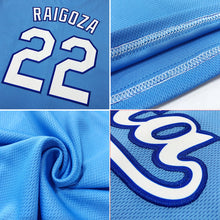 Загрузить изображение в средство просмотра галереи, Custom Powder Blue White-Navy Authentic Throwback Rib-Knit Baseball Jersey Shirt