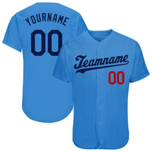 Load image into Gallery viewer, Custom Powder Blue Navy-Red Authentic Baseball Jersey
