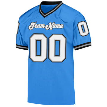 Custom Powder Blue White-Black Mesh Authentic Throwback Football Jersey