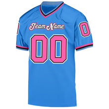 Load image into Gallery viewer, Custom Powder Blue Pink-Black Mesh Authentic Throwback Football Jersey