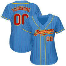 Load image into Gallery viewer, Custom Powder Blue Red Pinstripe Red-Gold Authentic Baseball Jersey