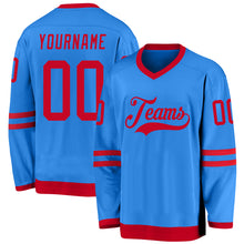 Load image into Gallery viewer, Custom Powder Blue Red Hockey Jersey