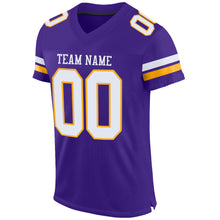 Load image into Gallery viewer, Custom Purple White-Gold Mesh Authentic Football Jersey