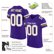 Load image into Gallery viewer, Custom Purple White-Old Gold Mesh Authentic Football Jersey