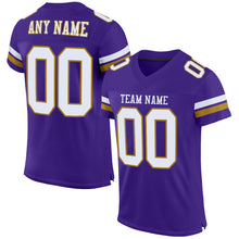 Load image into Gallery viewer, Custom Purple White-Old Gold Mesh Authentic Football Jersey