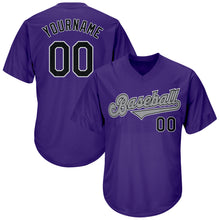 Загрузить изображение в средство просмотра галереи, Custom Purple Black-Gray Authentic Throwback Rib-Knit Baseball Jersey Shirt