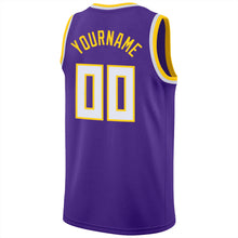 Load image into Gallery viewer, Custom Purple White-Gold Round Neck Rib-Knit Basketball Jersey