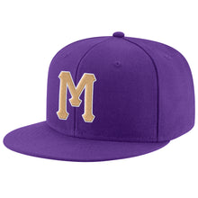 Load image into Gallery viewer, Custom Purple Old Gold-White Stitched Adjustable Snapback Hat
